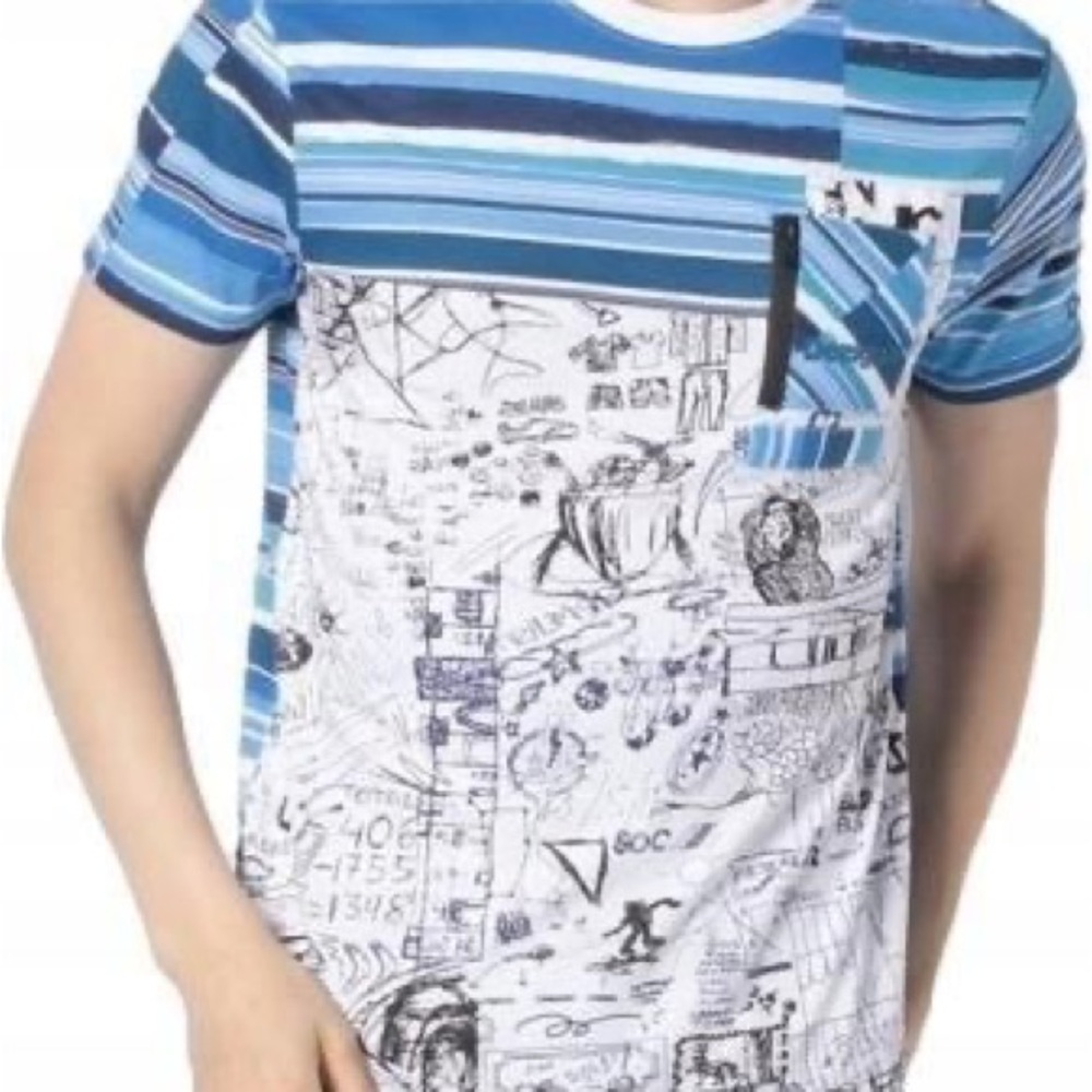 Desigual Blue and White Graphic Men's T-Shirt